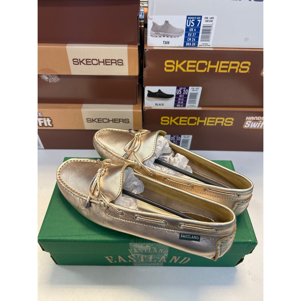 Eastland Marcella Loafers Women 9.5 Gold Metallic Leather Driving Flats 0658